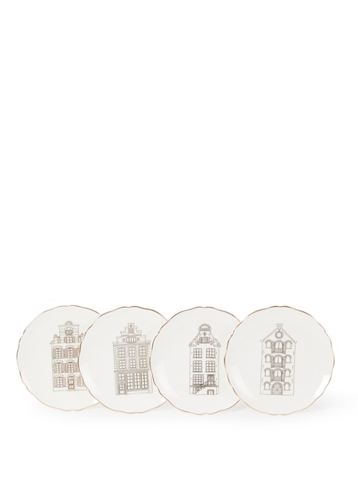&Klevering Canal House gebaksbordje 13 cm set van 4 - voorkant 3 gebroken wit