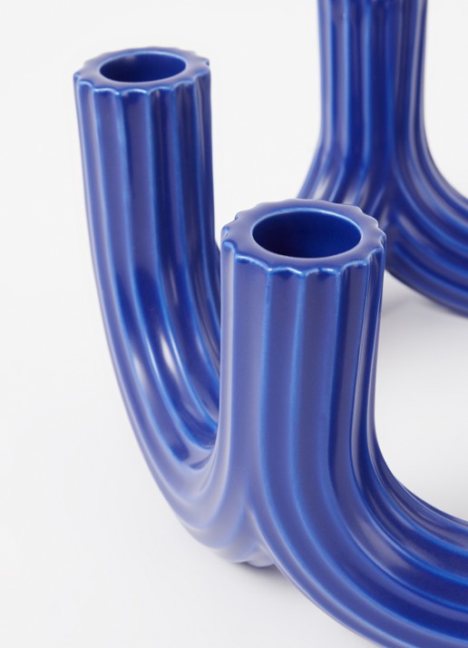 &Klevering Churros kandelaar 23,5 cm - voorkant 2 kobaltblauw