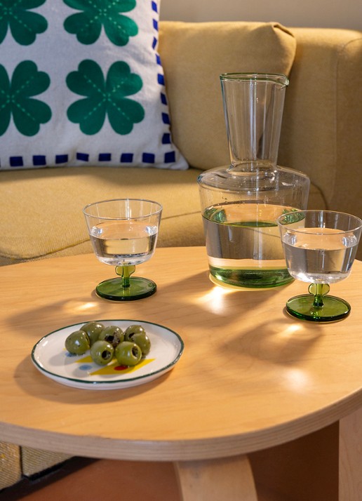 &Klevering Glazen met bloemblaadjes - set van 2  - voorkant 3 groen