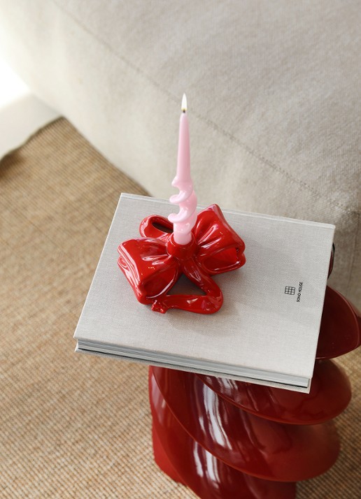 &Klevering Ribbon kaarshouder van aardewerk - voorkant 2 rood