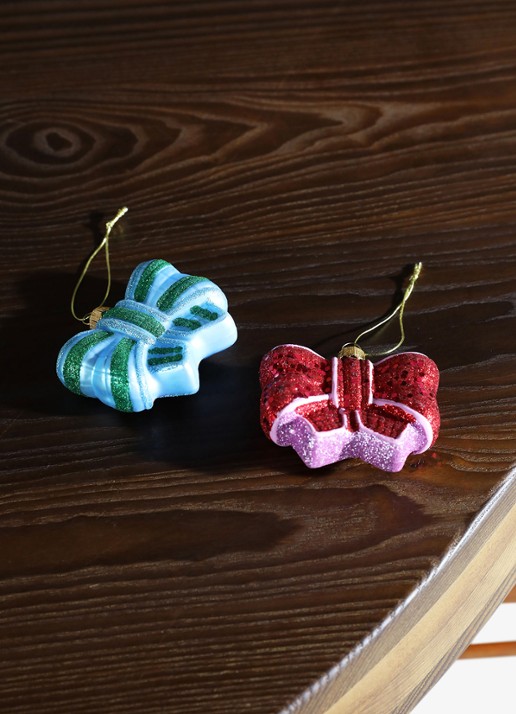&Klevering Strikje kersthanger 8 cm - voorkant 2 rood