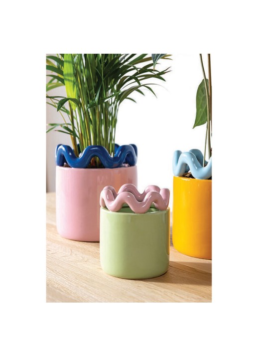 &Klevering Sway bloempot van steengoed voor binnen Ø12,5 cm - voorkant 2 lindegroen
