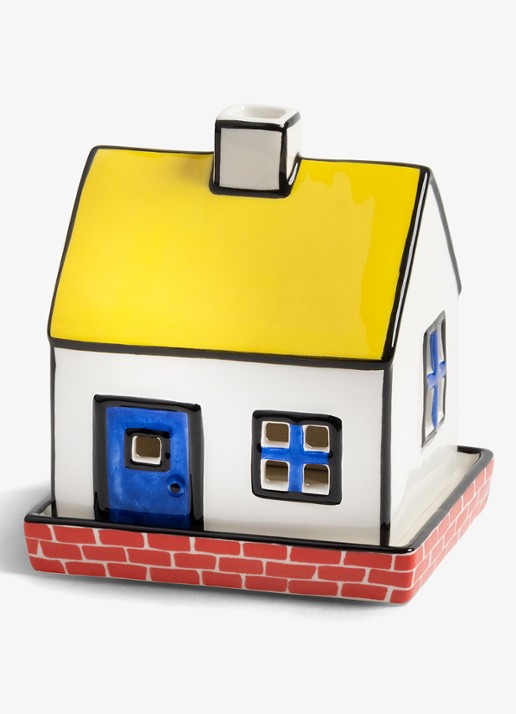 &Klevering Theelichthouder cottage 12.5 cm  - voorkant geel
