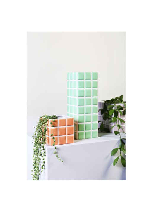 &Klevering Tile bloempot van keramiek voor binnen - 10 cm  - voorkant 2 orange