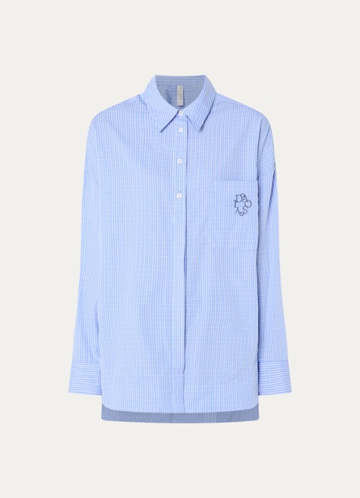 10DAYS Blouse met ruitdessin - voorkant staalblauw