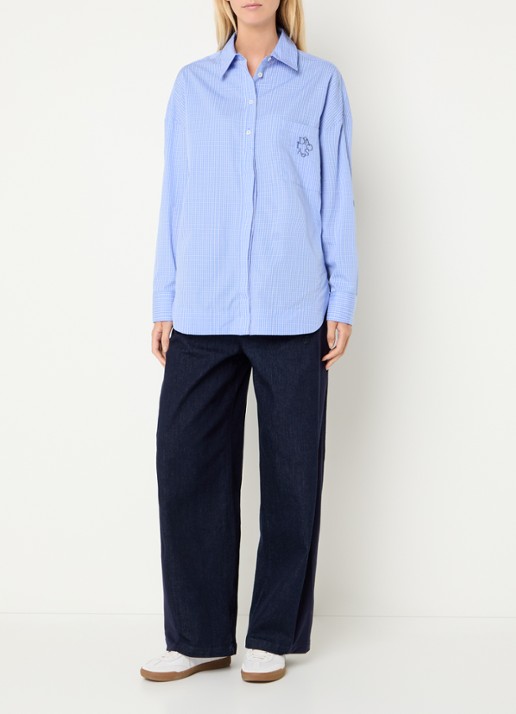 10DAYS Blouse met ruitdessin - voorkant 2 staalblauw
