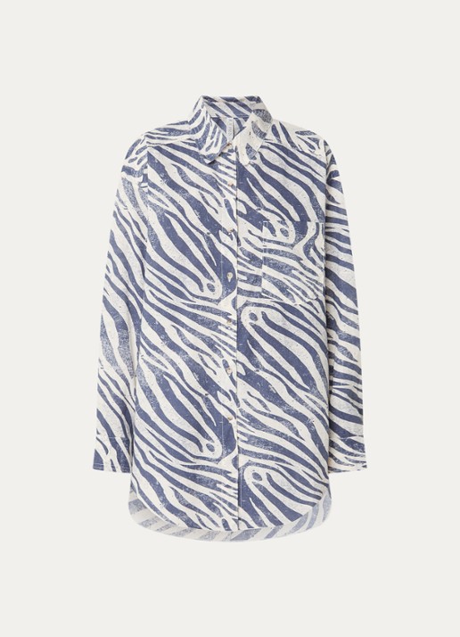 10DAYS Blouse met zebraprint en borstzak - voorkant 2 beige