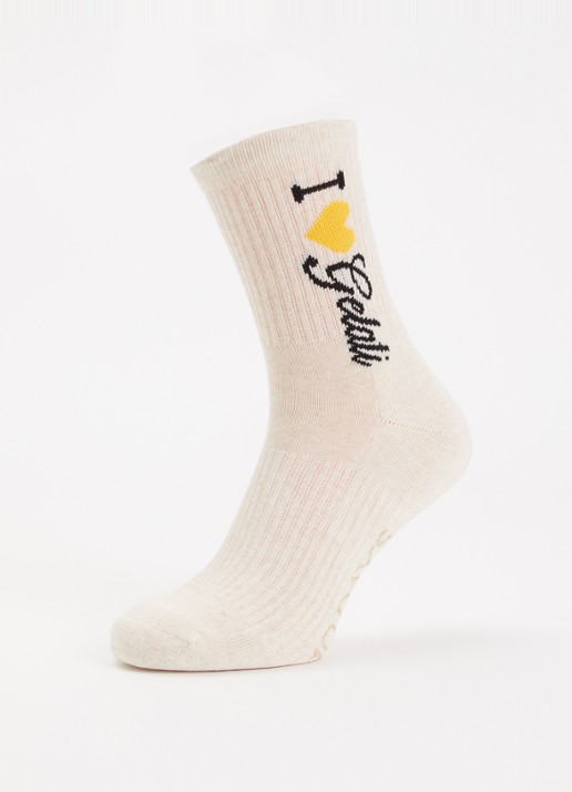 10DAYS Gelati ribgebreide sokken in katoenblend met print - detail 3 beige