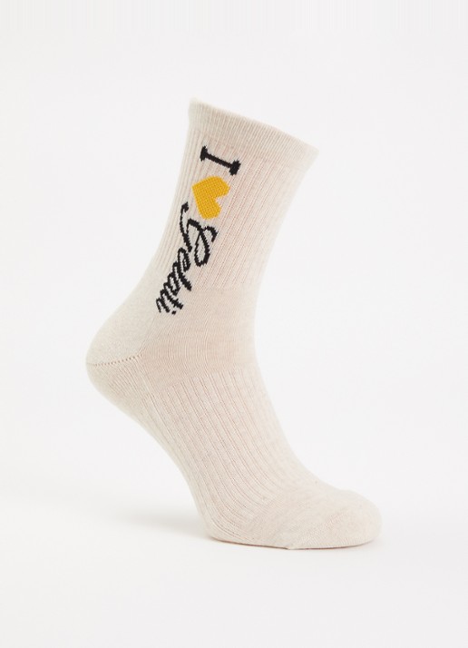 10DAYS Gelati ribgebreide sokken in katoenblend met print - voorkant beige