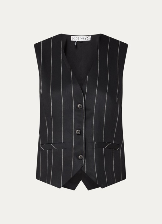 10DAYS Gilet met krijtstreep - voorkant zwart