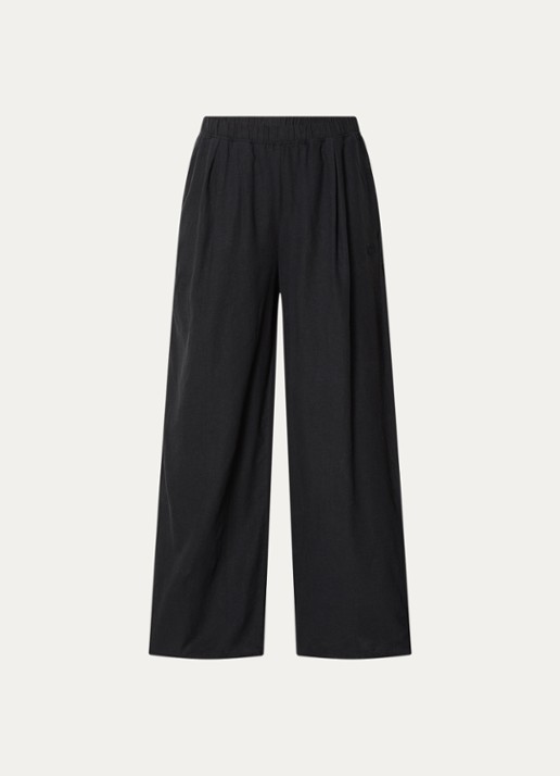 10DAYS High waist loose fit broek in linnenblend met steekzakken - voorkant zwart