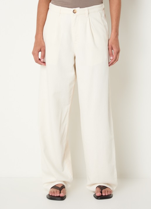 10DAYS High waist loose fit pantalon in linnenblend met steekzakken