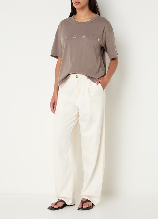 10DAYS High waist loose fit pantalon in linnenblend met steekzakken - voorkant 3 creme