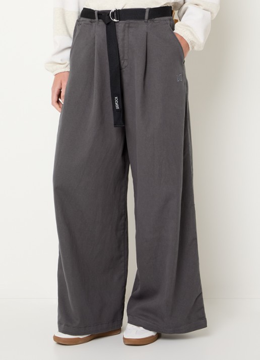 10DAYS High waist wide fit broek met ceintuur en steekzakken