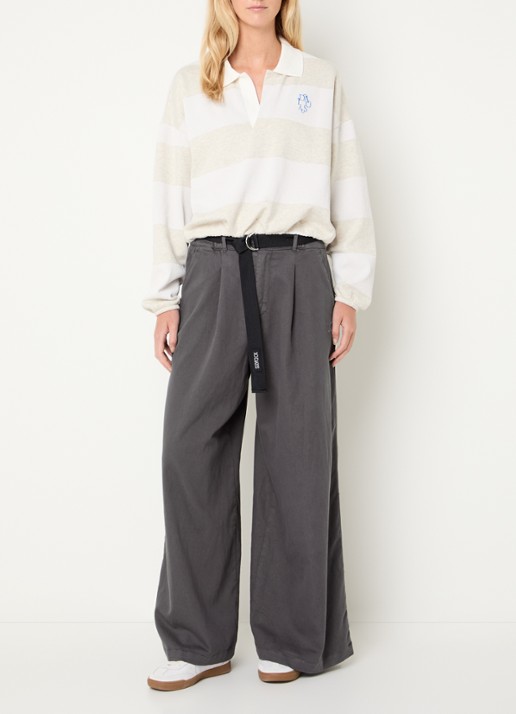 10DAYS High waist wide fit broek met ceintuur en steekzakken - voorkant 4 taupe