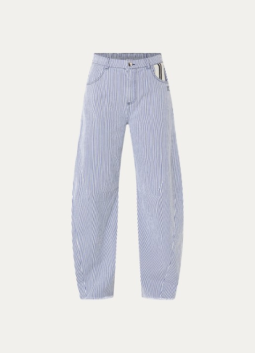 10DAYS High waist wide fit broek met streepprint - voorkant 2 staalblauw