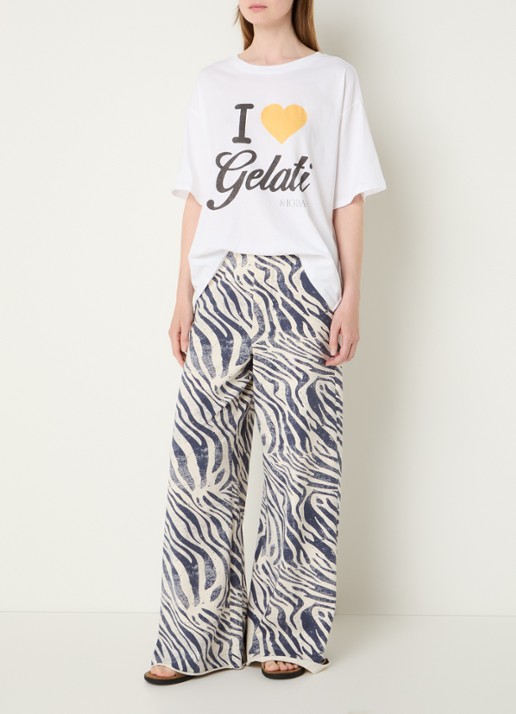 10DAYS High waist wide fit broek met zebraprint - voorkant 3 lavendel