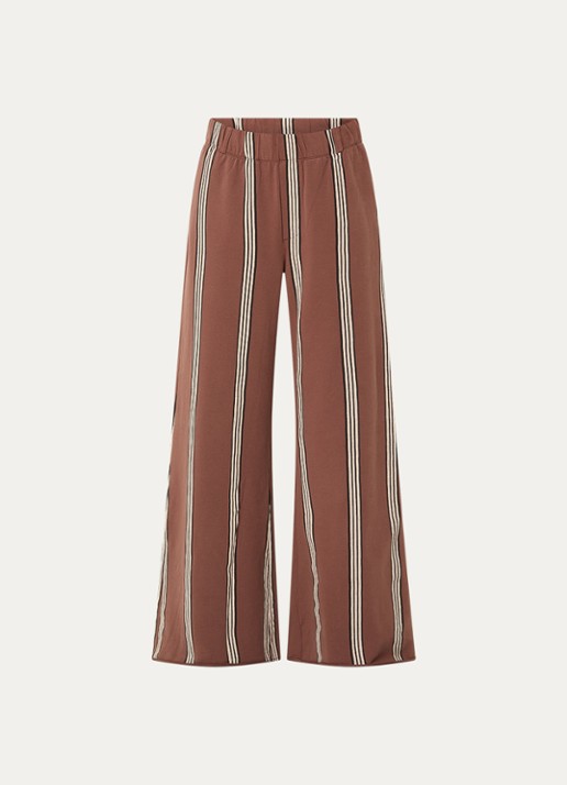 10DAYS High waist wide fit joggingsbroek met streepprint - voorkant 2 bruin