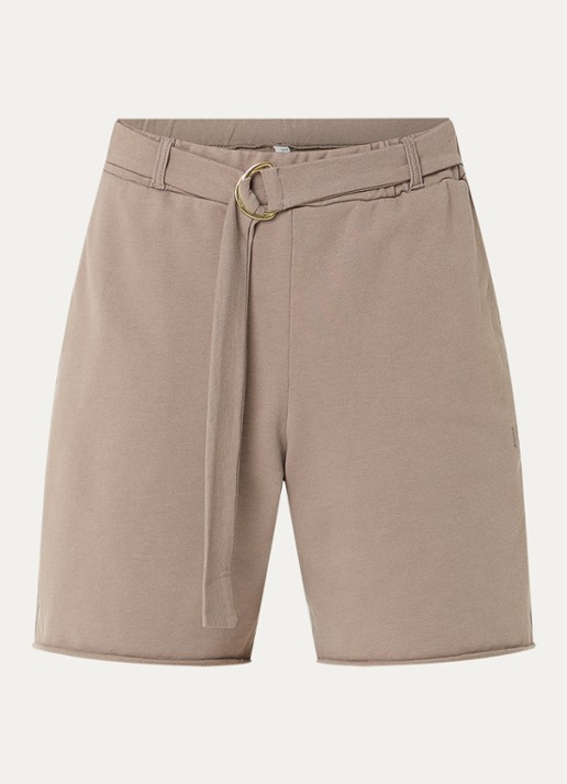 10DAYS High waist wide fit korte broek met ceintuur - voorkant 3 lichtbruin