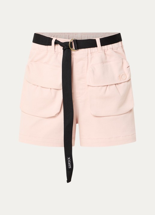 10DAYS Mid waist loose fit korte cargobroek met ceintuur - voorkant 3 lichtroze