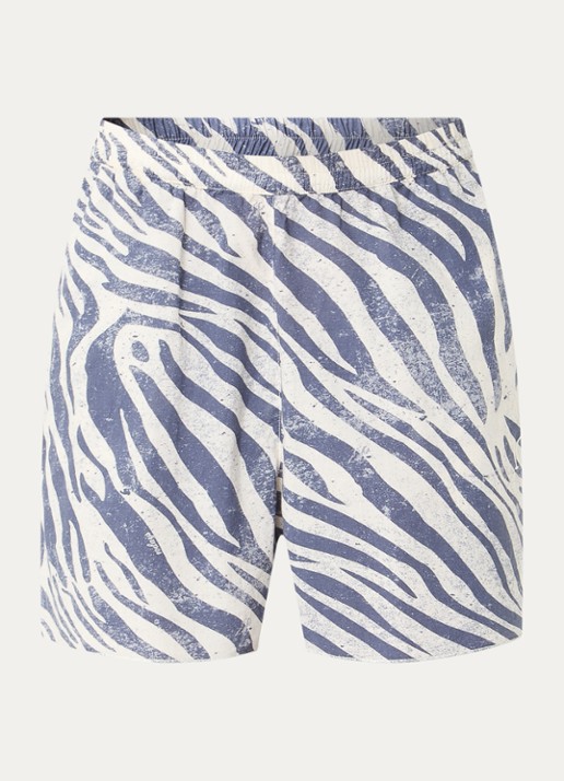 10DAYS Mid waist straight fit korte broek met zebraprint - voorkant staalblauw