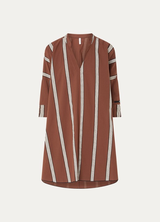 10DAYS Midi tuniekjurk met streepprint - voorkant bruin