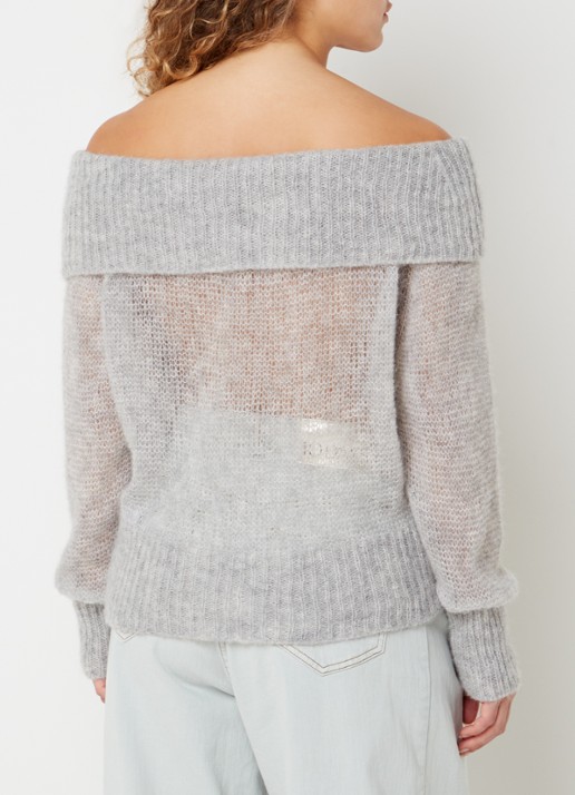 10DAYS Off shoulder trui in alpaca wolblend met opengewerkt dessin - achterkant lichtgrijs