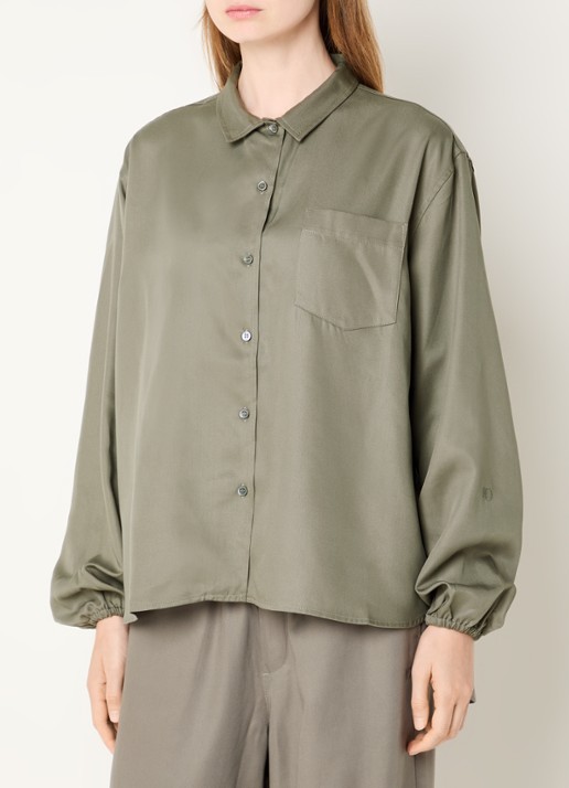 10DAYS Oversized blouse met glanzende finish en ballonmouw