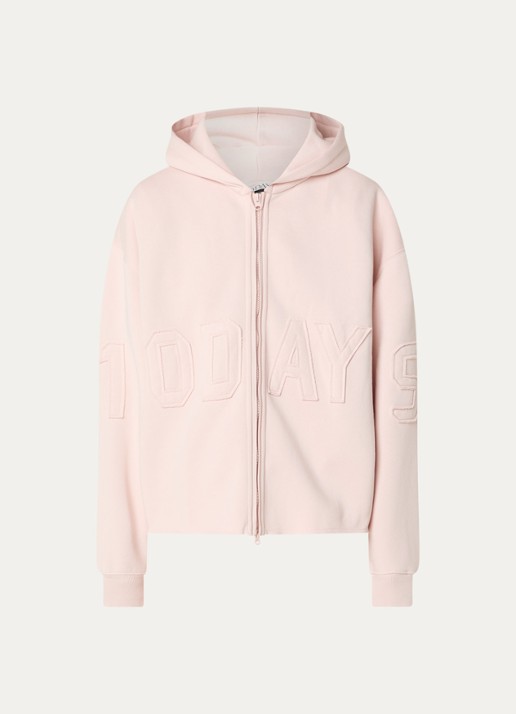 10DAYS Oversized sweatvest met logo - voorkant lichtroze