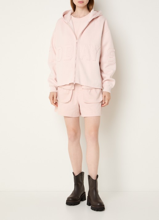 10DAYS Oversized sweatvest met logo - voorkant 2 lichtroze