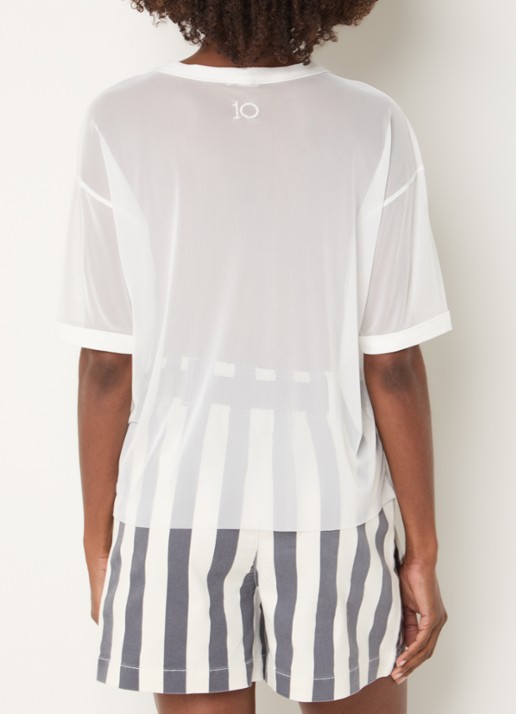 10DAYS Semi-transparant T-shirt van mesh - achterkant gebroken wit