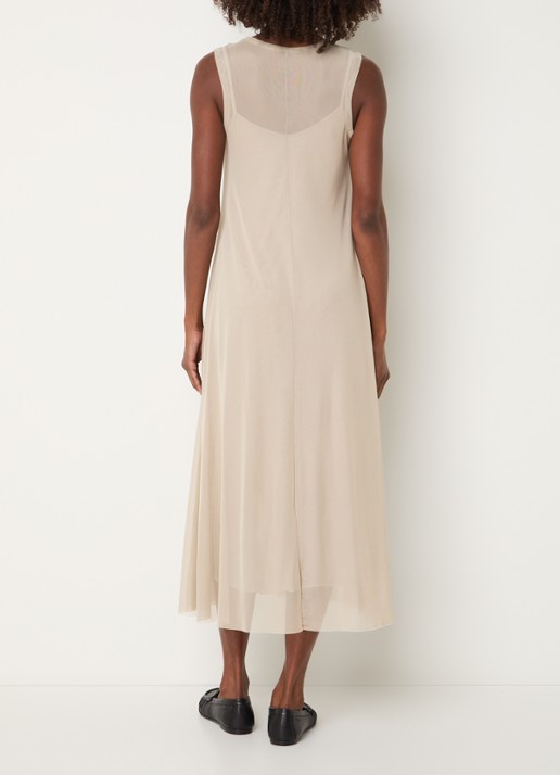 10DAYS Semi-transparante maxi jurk van mesh - achterkant khaki