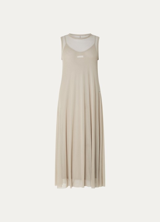 10DAYS Semi-transparante maxi jurk van mesh - voorkant 3 khaki