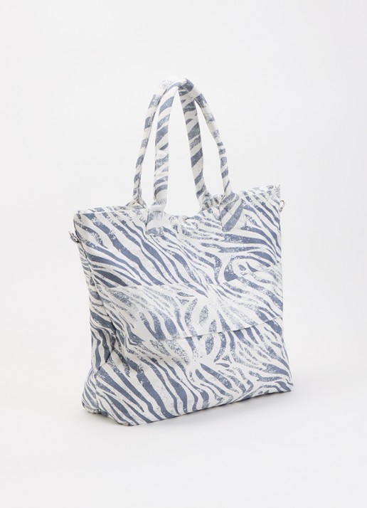 10DAYS Shopper van canvas met dierenprint en afneembare schouderriem  - achterkant blauw