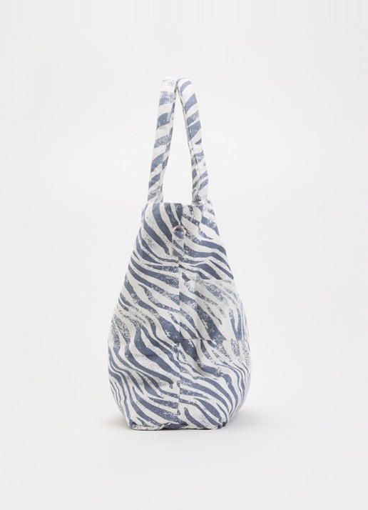 10DAYS Shopper van canvas met dierenprint en afneembare schouderriem  - detail 3 blauw