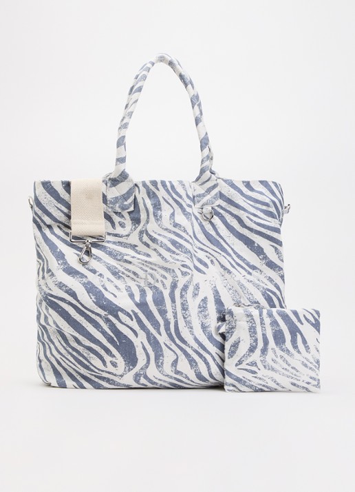 10DAYS Shopper van canvas met dierenprint en afneembare schouderriem