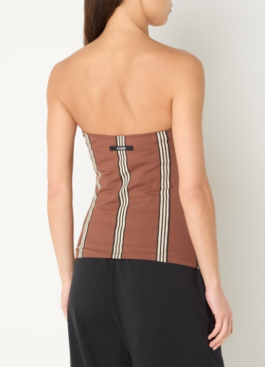 10DAYS Strapless top met streepprint - achterkant 3 bruin