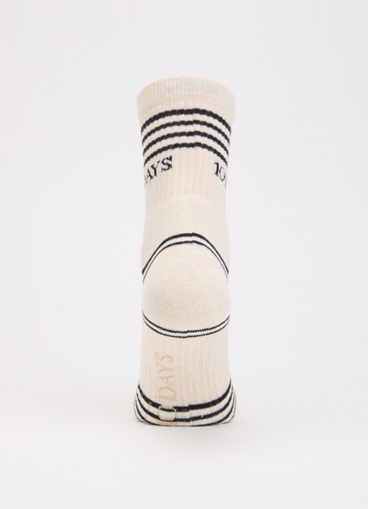 10DAYS Stripes ribgebreide sokken in katoenblend met streepprint  - voorkant 2 beige
