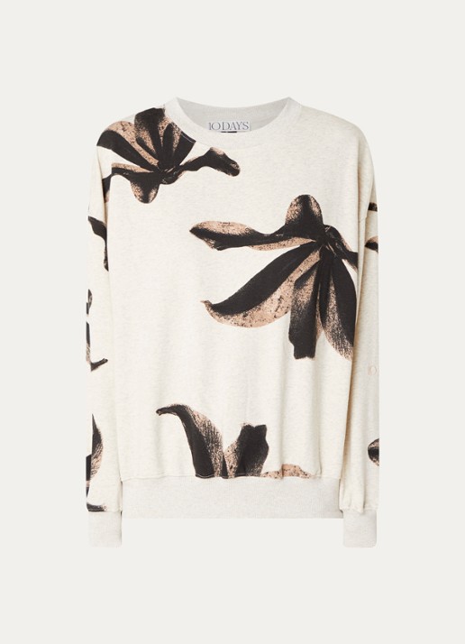 10DAYS Sweater met logo - voorkant 3 gebroken wit