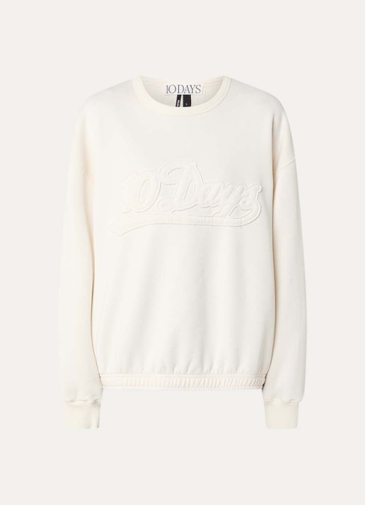 10DAYS Sweater met logoborduring - voorkant 3 ivoor