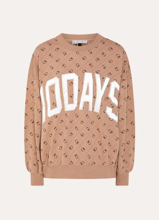 10DAYS Sweater met logoprint  - voorkant 2 lichtbruin