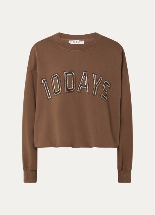 10DAYS Sweater met logoprint - voorkant bruin