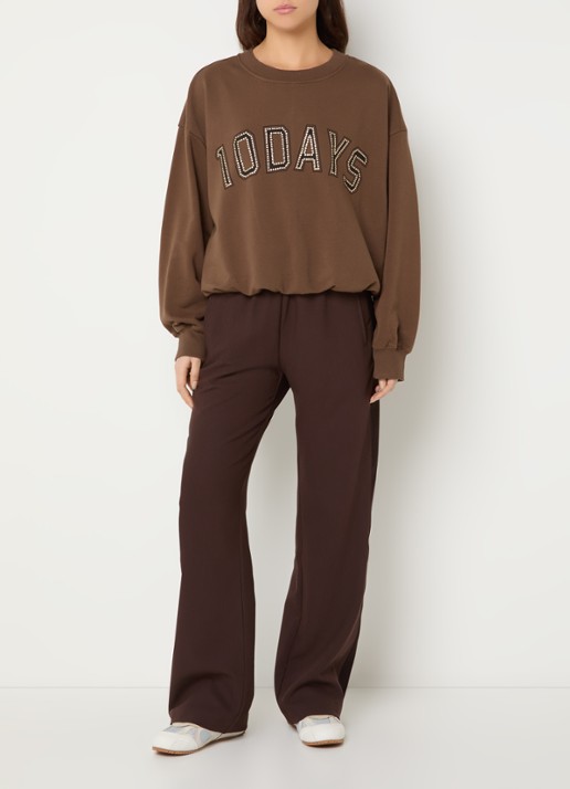 10DAYS Sweater met logoprint - voorkant 2 bruin