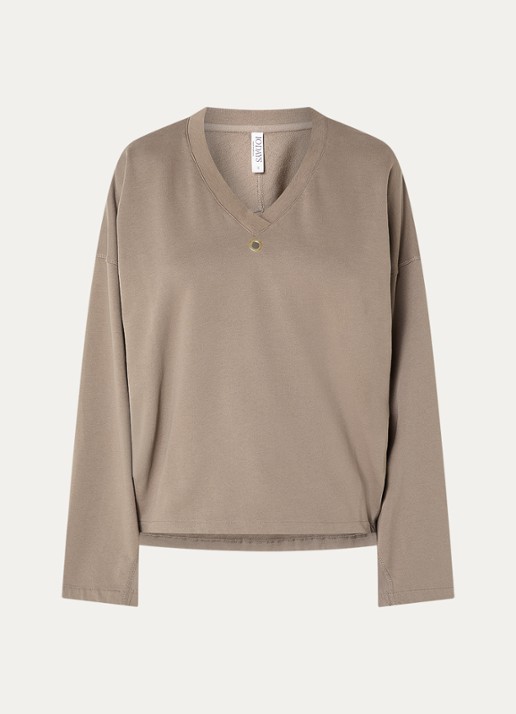 10DAYS Sweater met V-hals - voorkant donkerbeige