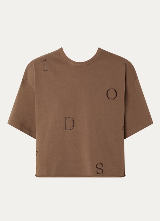 10DAYS T-shirt met logoborduring - voorkant 2 bruin