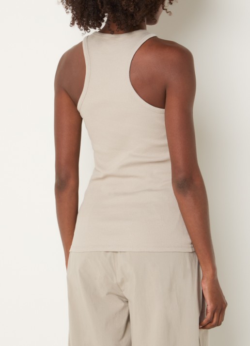 10DAYS Tanktop met logoborduring en ribstructuur - achterkant 3 khaki