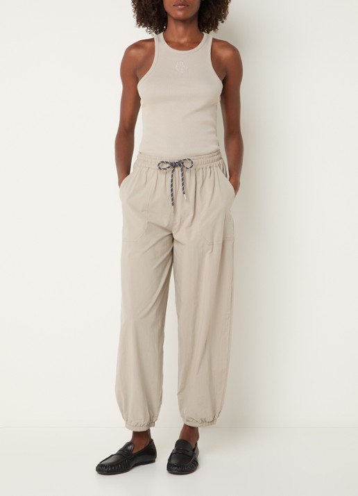 10DAYS Tanktop met logoborduring en ribstructuur - voorkant 2 khaki