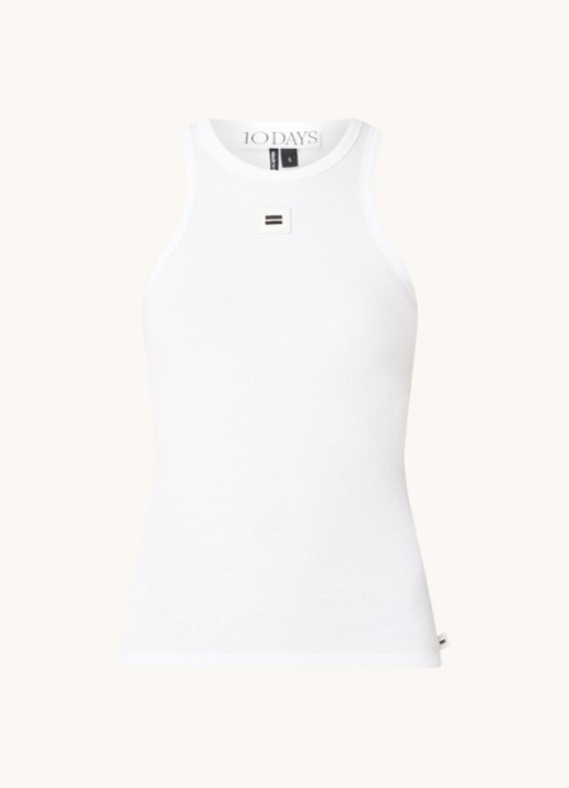 10DAYS Tanktop met ribstructuur en logoborduring - voorkant wit