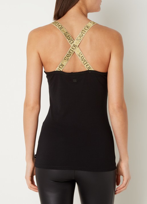10DAYS The Wrapper top met logoband en lurex - achterkant 4 zwart