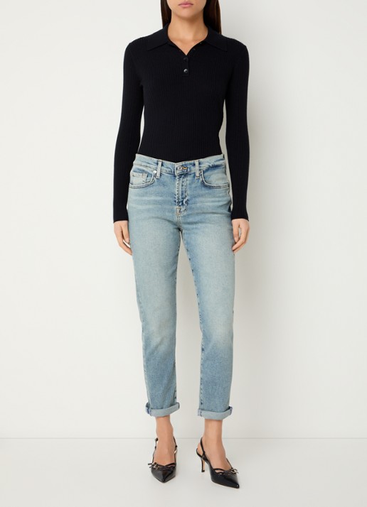 7 For All Mankind Josefina mid waist slim fit jeans met lichte wassing - voorkant 3 indigo